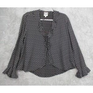 Vintage Desert West Blouse Women Small Diamond Ruffle Button‎ Southwestern Black